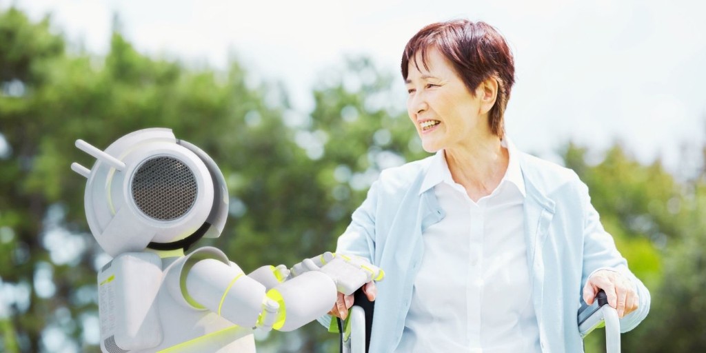 Healthcare care robot assisting a patient